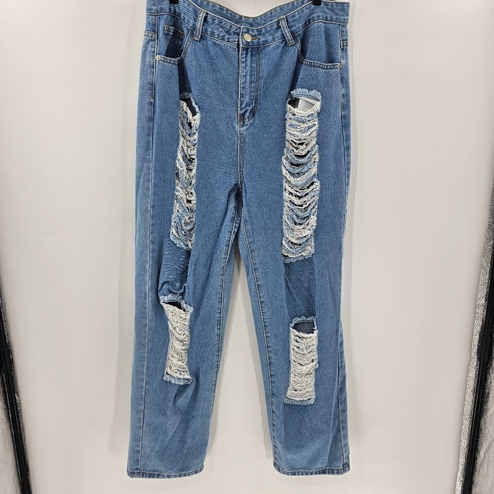 Mom jeans 2xl distressed straight leg ripped